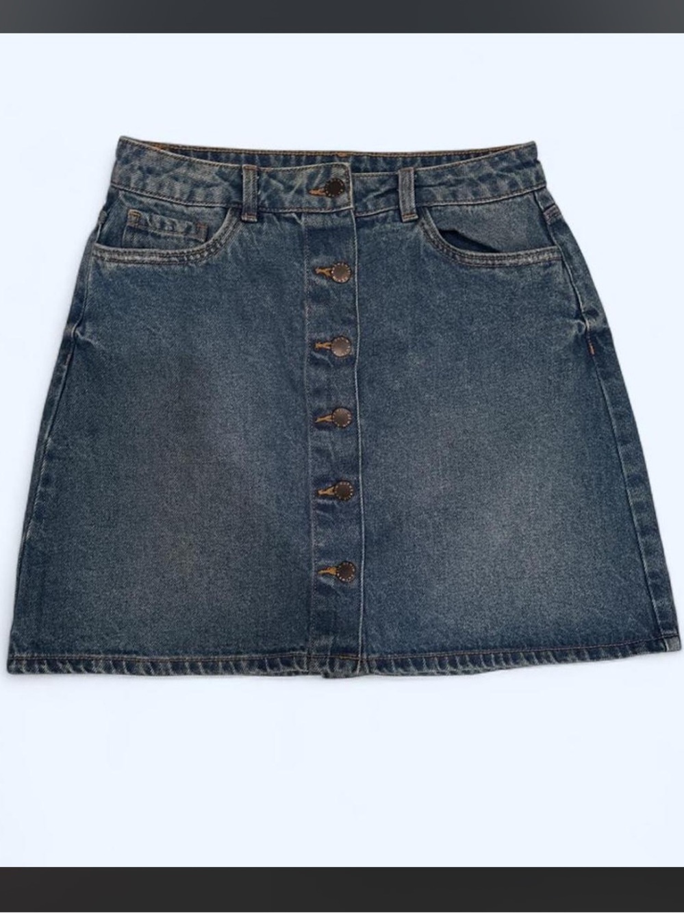 Classic Dark Blue Denim Button-Front Mini Skirt